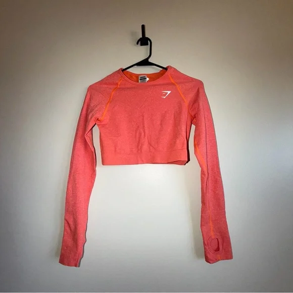 NEVER WORN - Gymshark Pink/orange Cropped Seamless Long Sleeve Top - Picture 4 of 4